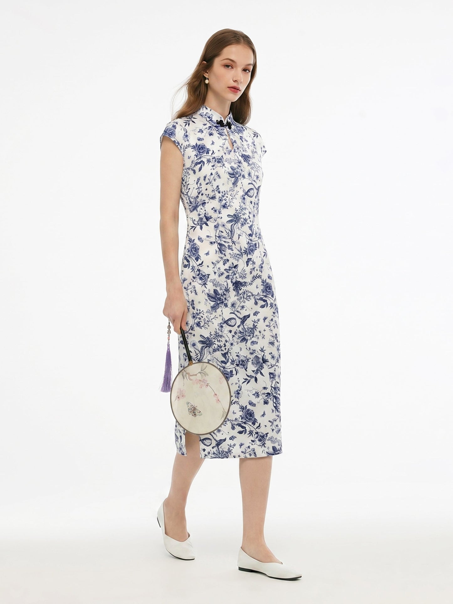 19MM Mulberry Silk Floral Print Women Qipao Maxi Dress