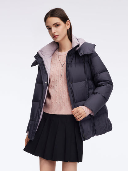 Color Block Goose Down Jacket With Detachable Hood