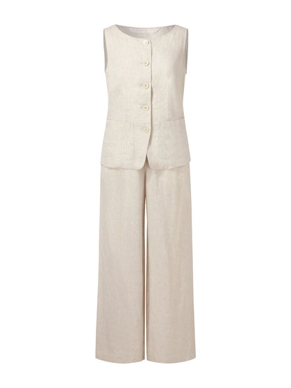 100% Linen Vest And Pants Two-Piece Set