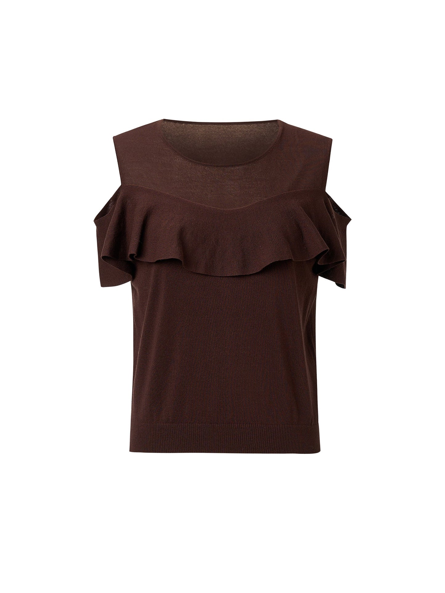 Tencel Blend Ruffle Cold Shoulder Women Knit Top