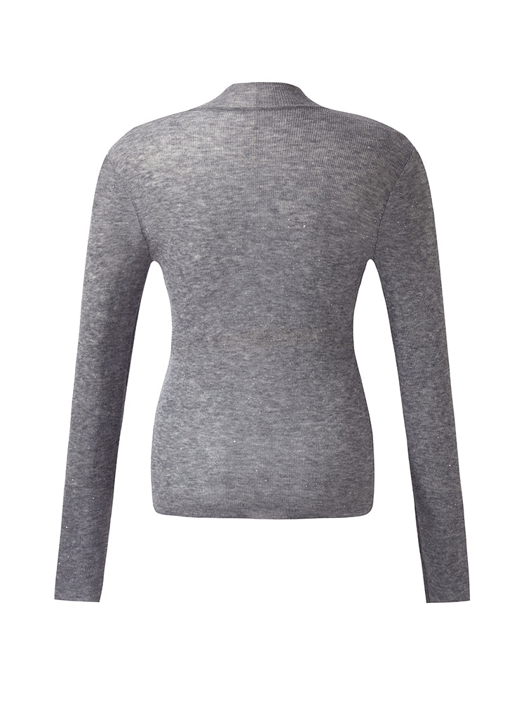 100% Wool Mock Neck Women Long Sleeve Top