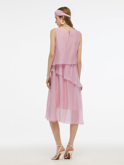 Ruffle Women Tiered Vest Midi Dress With Hairband And Bowknot Choker
