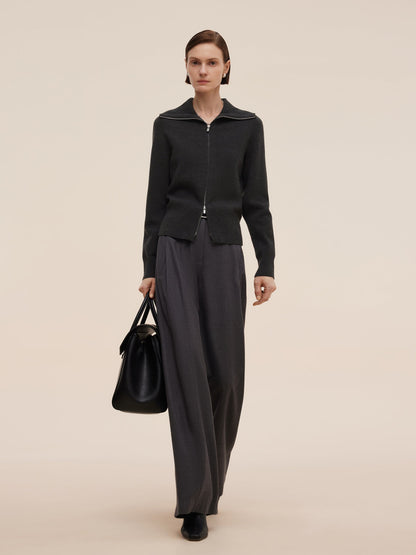 Tencel Wool Blend Zip-Up Women Cardigan