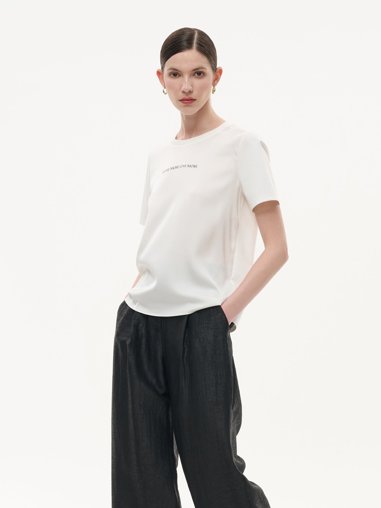 22MM Mulberry Silk Tencel Blend Women Letter Print T-Shirt