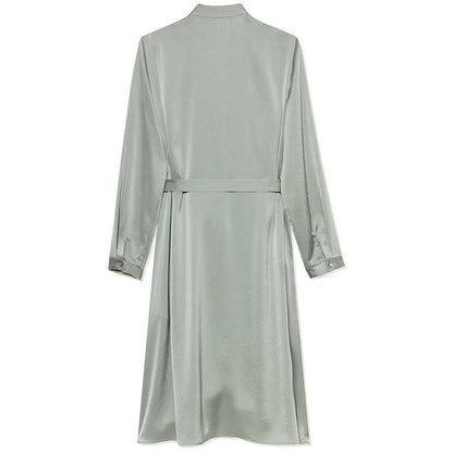 Triacetate Long-Sleeve Slim Midi Collared Dress