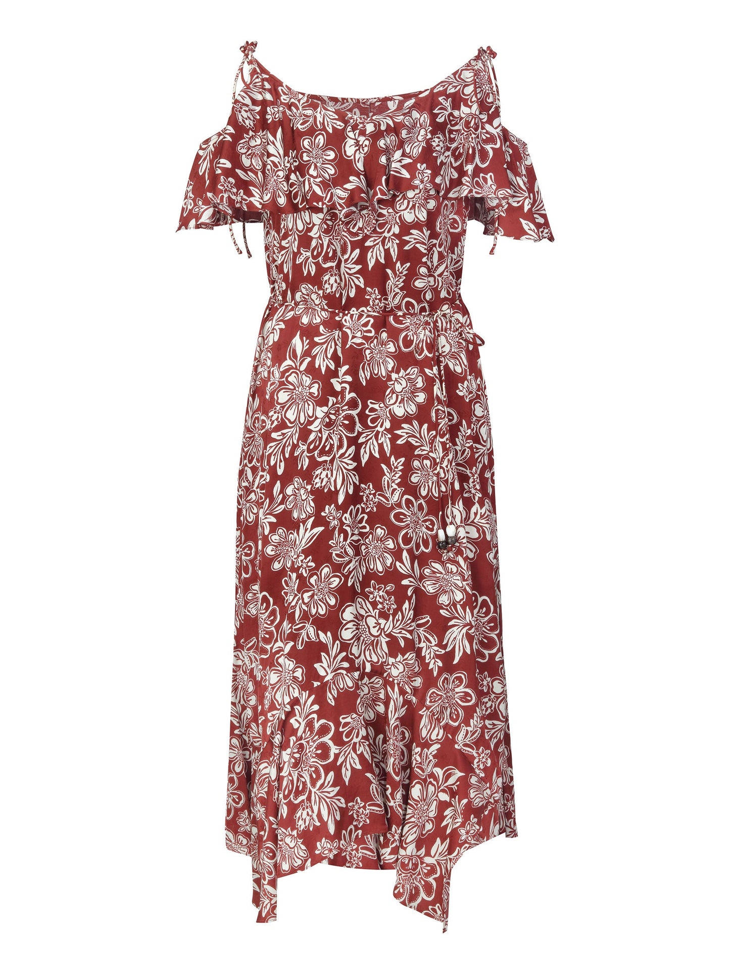 Marigold Floral Print Cold Shoulder Women Strap Maxi Dress