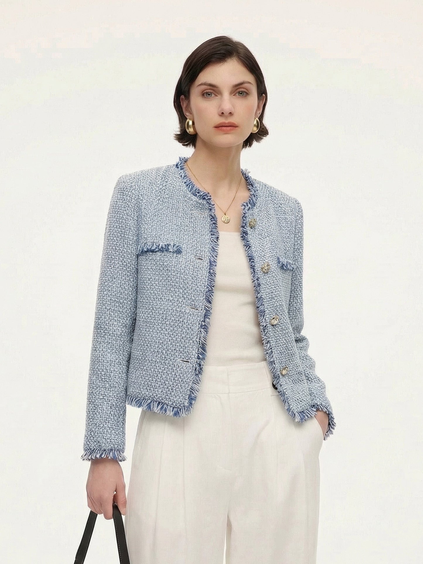 Tweed Fringe Trim Women Jacket