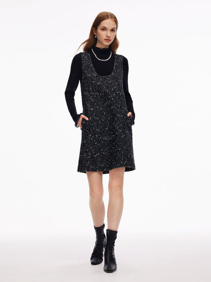 Wool Blend Sleeveless Mini Dress And Mock Neck Knit Top Two-Piece Set