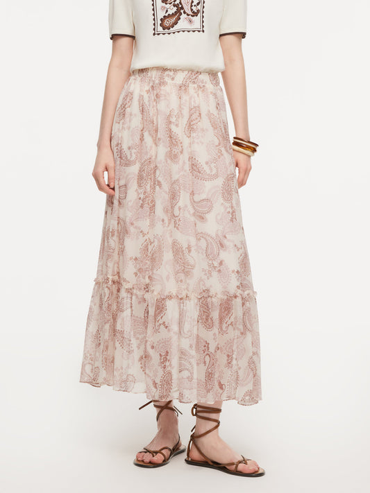 100% 10MM Mulberry Silk Paisley Print Women Skirt With Hairband