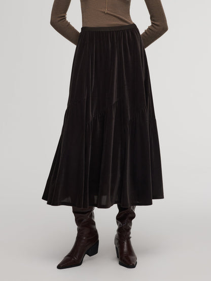 Velvet A-Line Elastic Waist Women Skirt