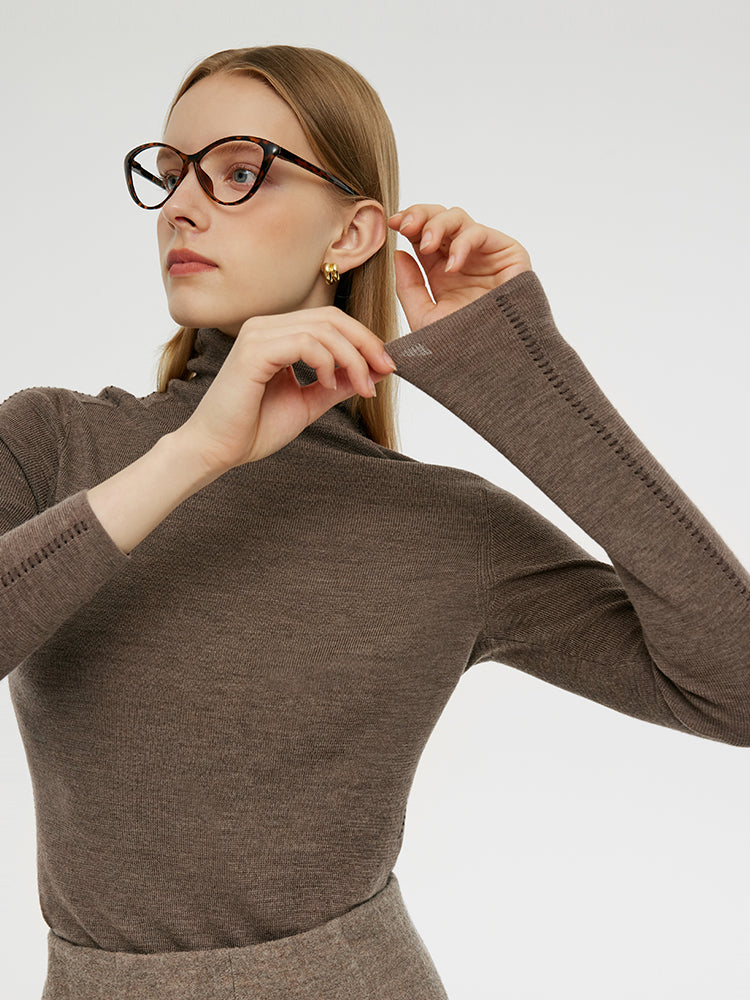 Machine Washable Wool Turtleneck Women Knit Top
