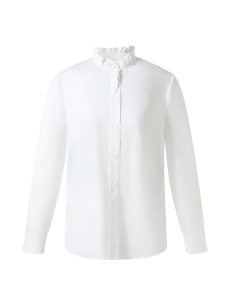 Cotton Ruffle Collar Women Shirt