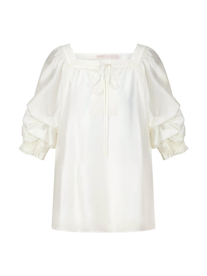 Tencel Blend Embroidered Square Neck Women Blouse