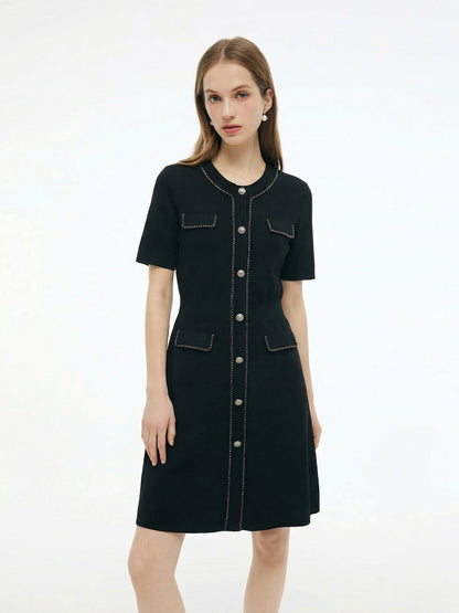 Tencel Blend Round Neck Women Knit Mini Dress