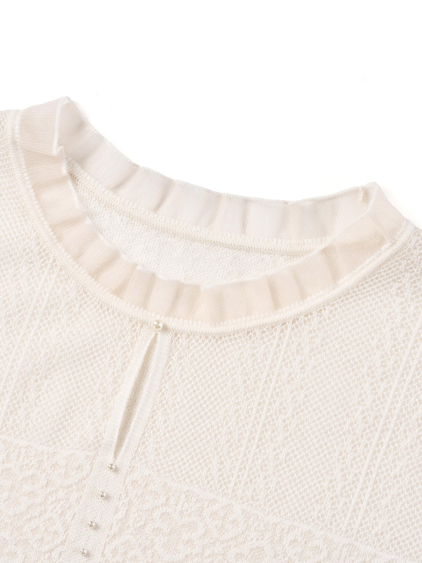 Jacquard Cut Out Neckline Women Ruffle Knit Tank Top