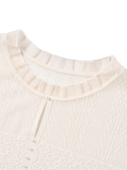 Jacquard Cut Out Neckline Women Ruffle Knit Tank Top