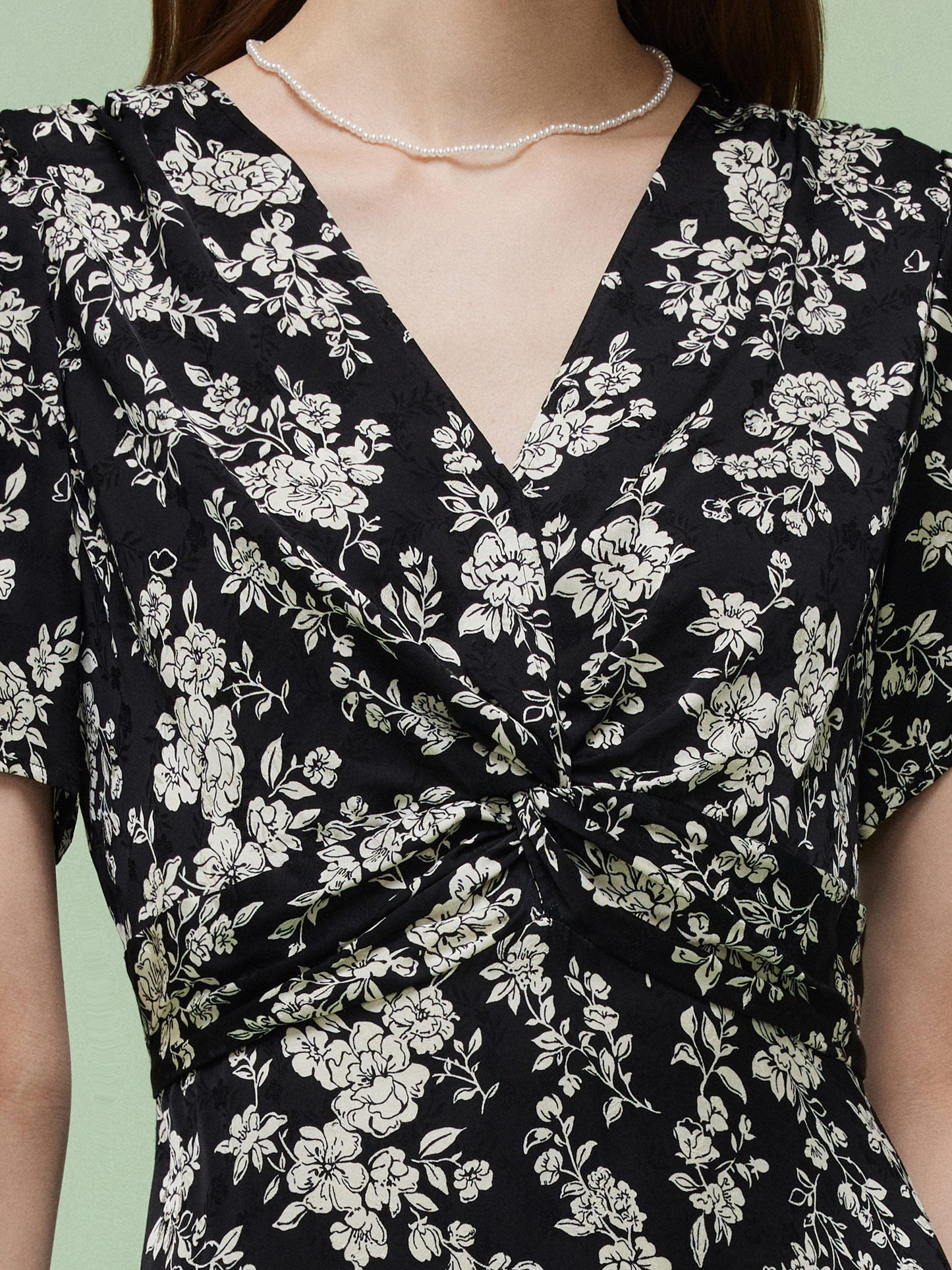 Floral Print Twist Front Women Midi Dress