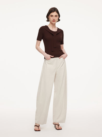 Lyocell Blend Round Neck Women Knit Top With Detachable Sailor Collar
