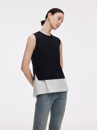 Lyocell Blend Knit Tank Top And Back Pleated Blouse Two-Piece Set