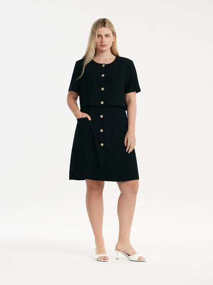 Triacetate Faux-Layered Single-Breasted Women Mini Dress