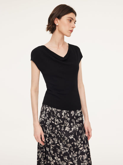 Tencel Mulberry Silk Cowl Neck Women Cap Sleeve Knit Top