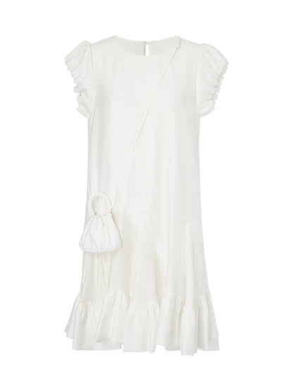 Lyocell Acetate Linen Blend Ruffle Hem Women Mini Dress With Crossbody Bag