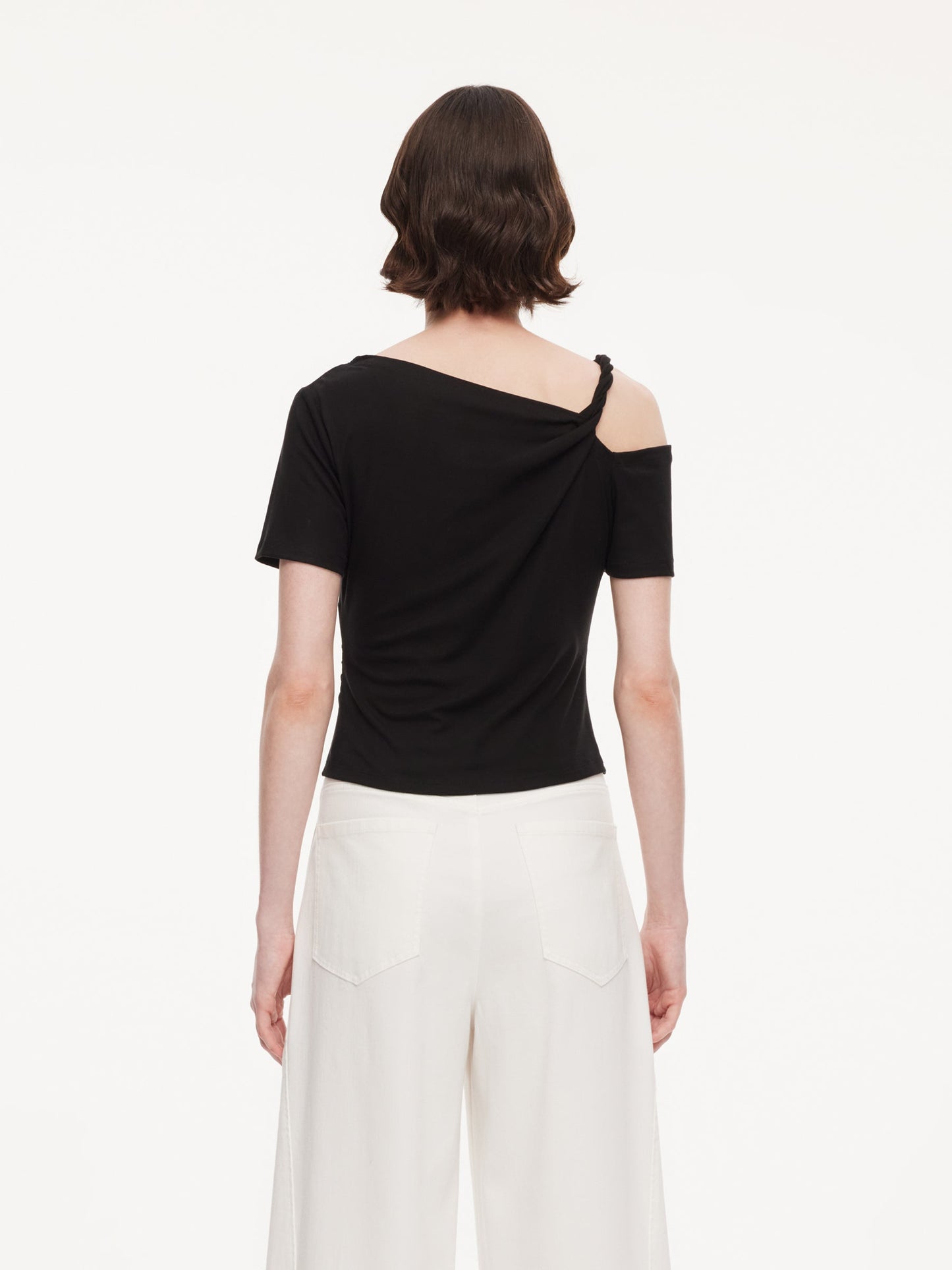 Tencel Blend Stretch One-Shoulder Women Knit Top