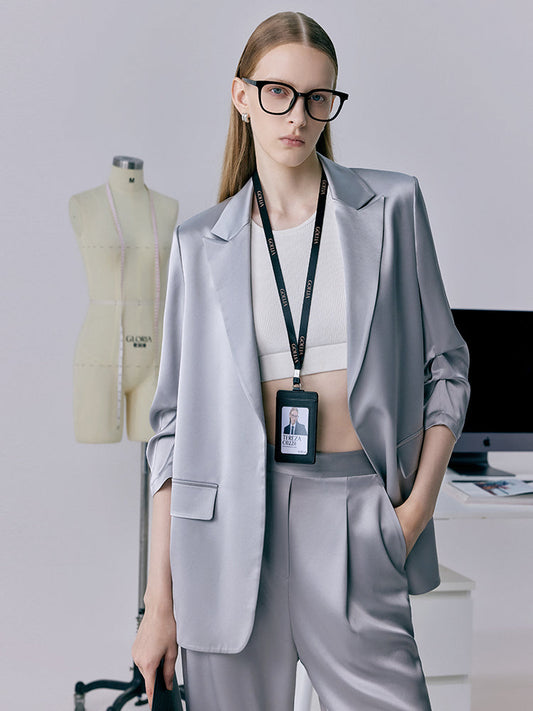 Acetate 3/4 Ruched Sleeves Women Blazer