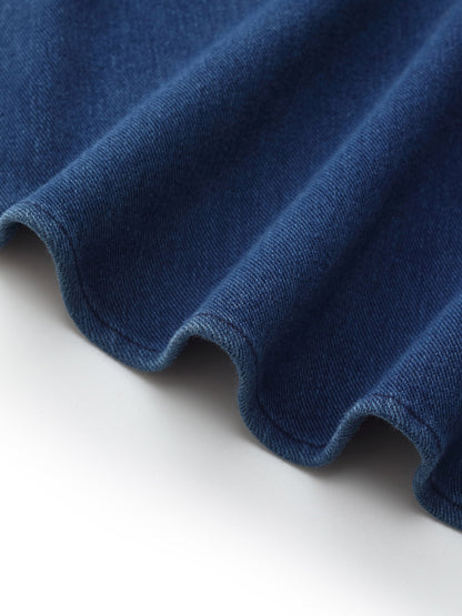 Denim Ruffle Hem Women Stretchy Knit Qipao Mini Dress