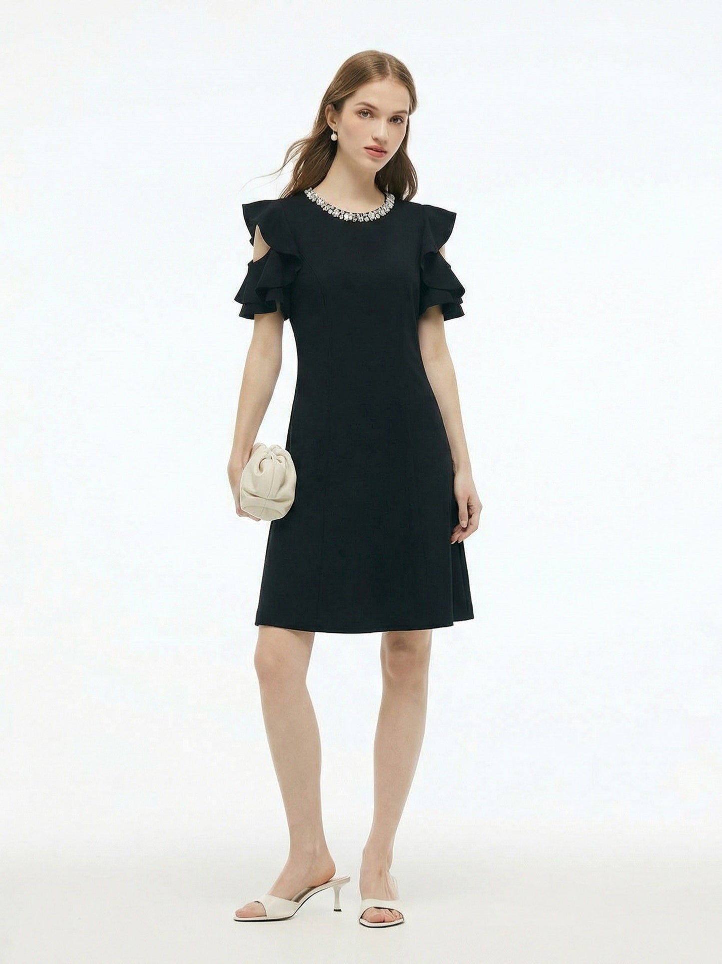Ruffle Cold Shoulder Women Knit Mini Dress
