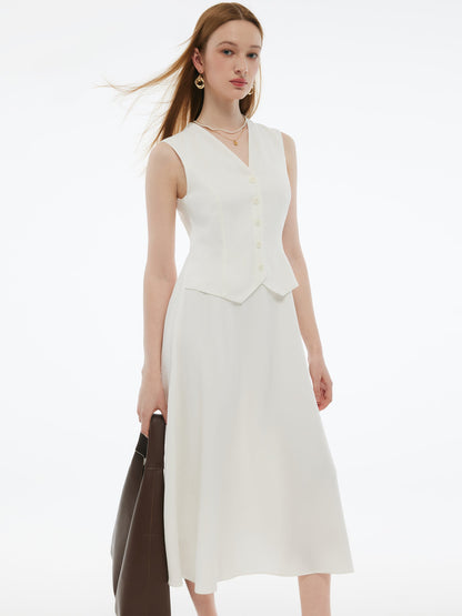 100% Acetate Faux-Layered Women Vest Maxi Dress