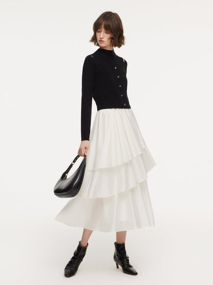 Lyocell Wool Blend Off Shoulder Knit Top And Sleeveless Tiered Dress Two-Piece Set