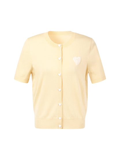 Lyocell Blend Sequined Heart Women Short Sleeve Cardigan