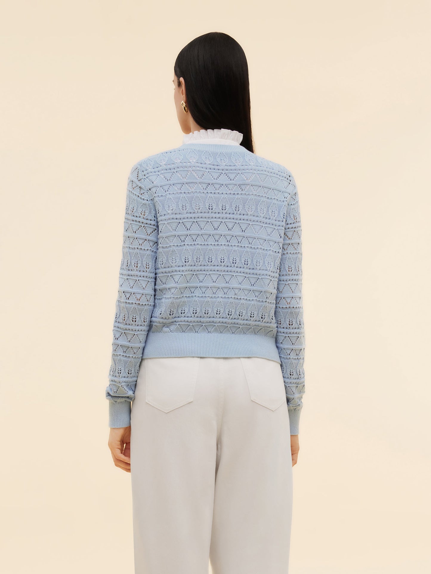 Cotton Openwork Women Round Neck Cardigan