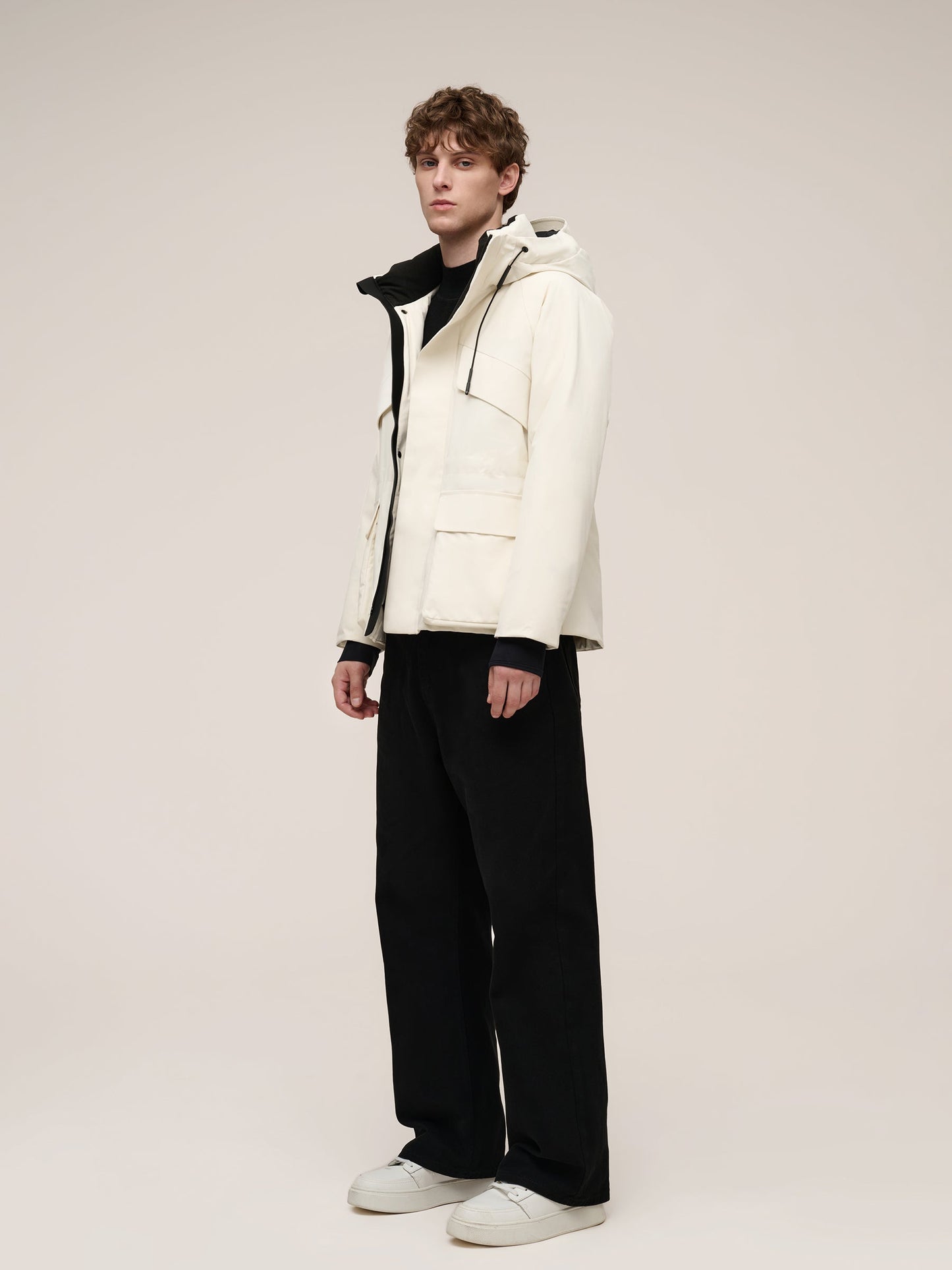 Drawstring Waist Unisex Hooded Goose Down Coat