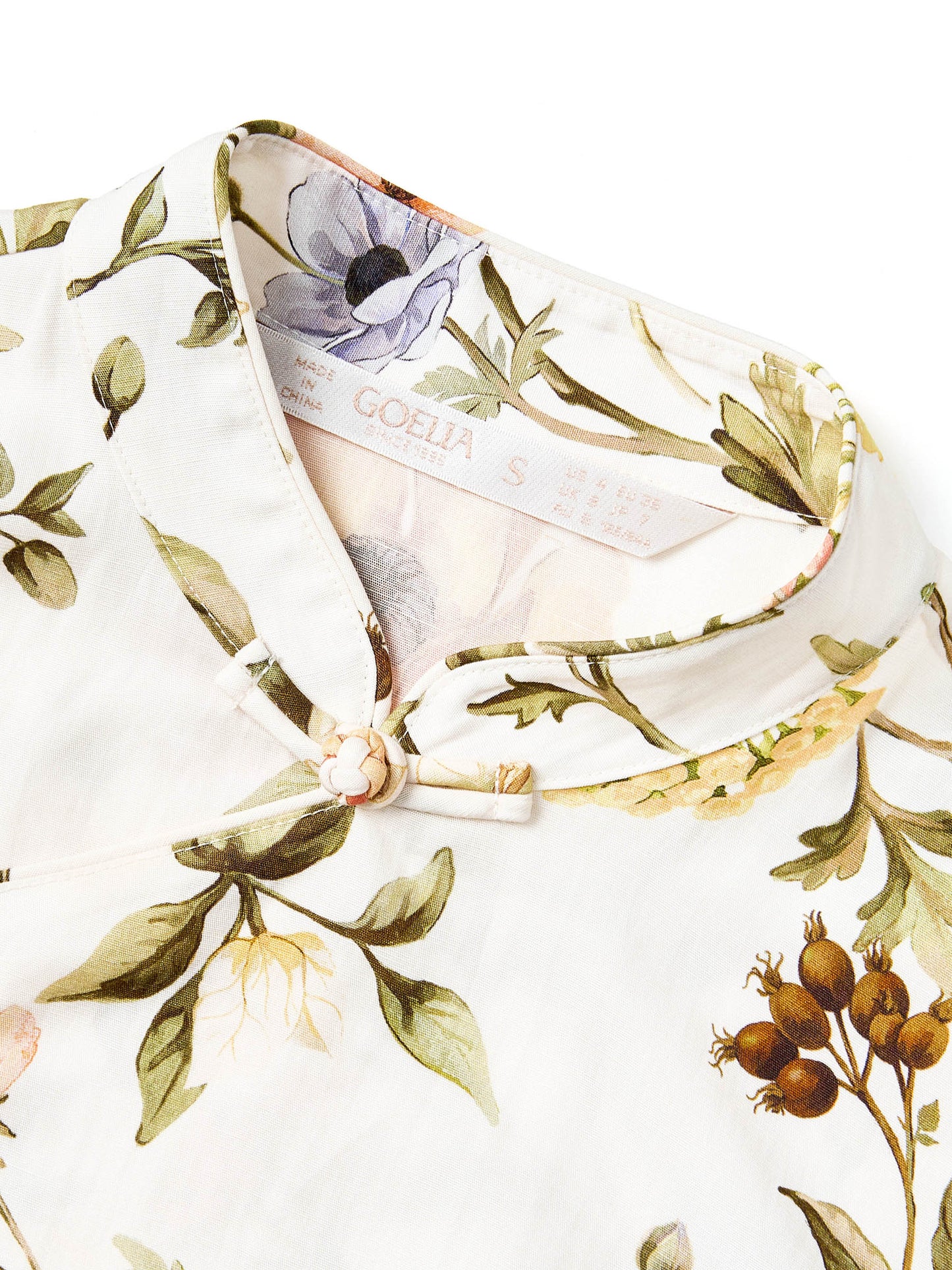 Tencel Linen Blend Floral Print Women Qipao Maxi Dress