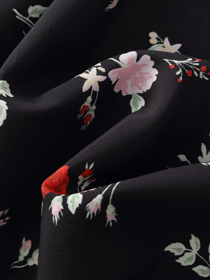 16MM Mulberry Silk Rose Print Women Qipao Midi Dress