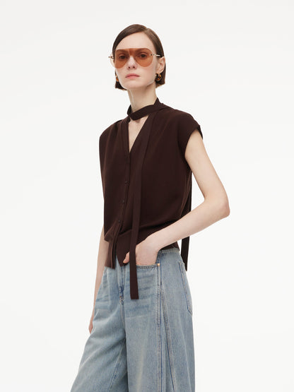 [Preview] Lyocell Blend V-Neck Women Knit Top With Ribbon