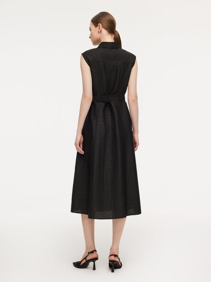 18MM Gambiered Canton Gauze Women Midi Dress With Belt