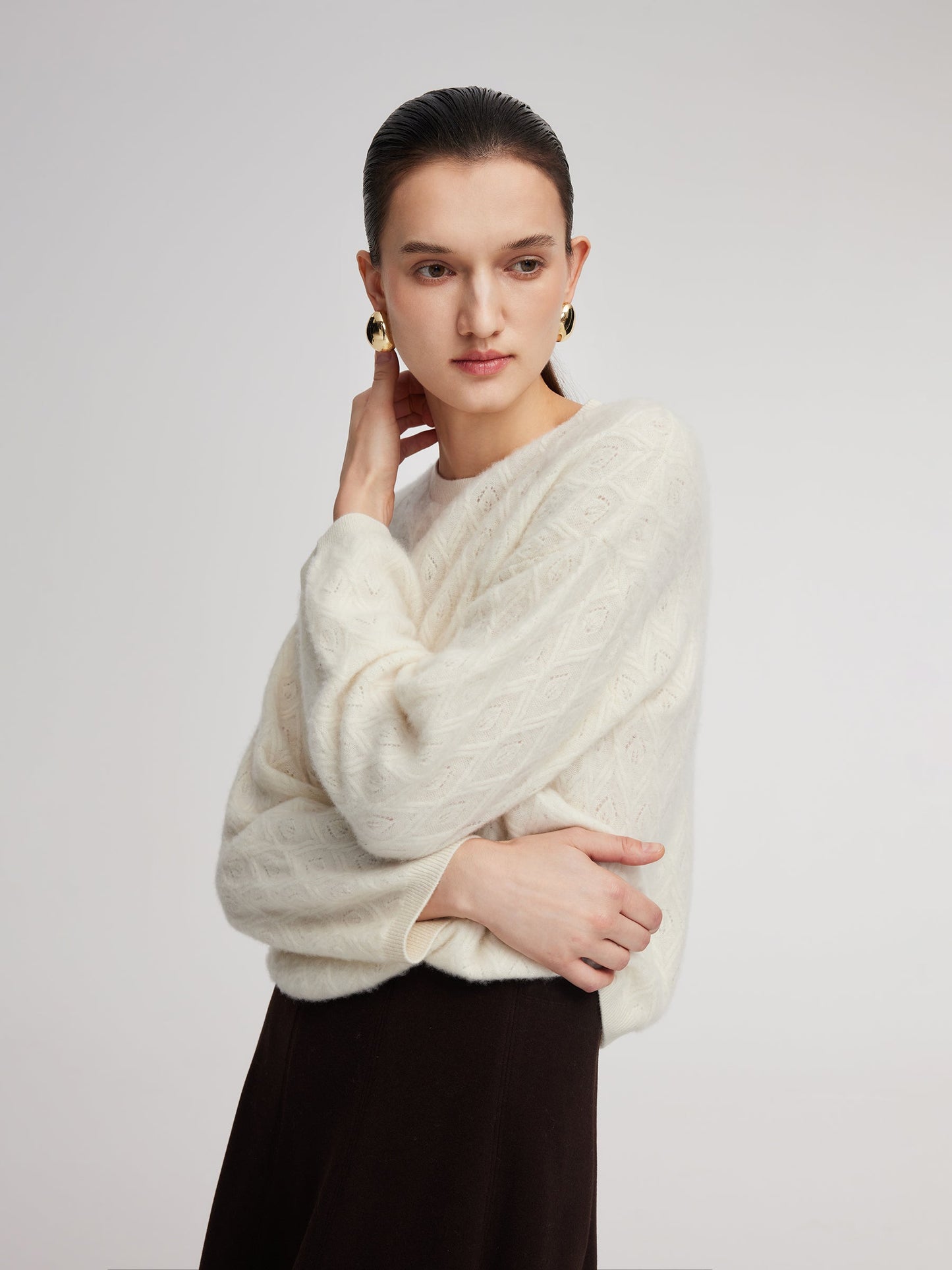 Brushed Cashmere Wool Blend Textured Women Sweater