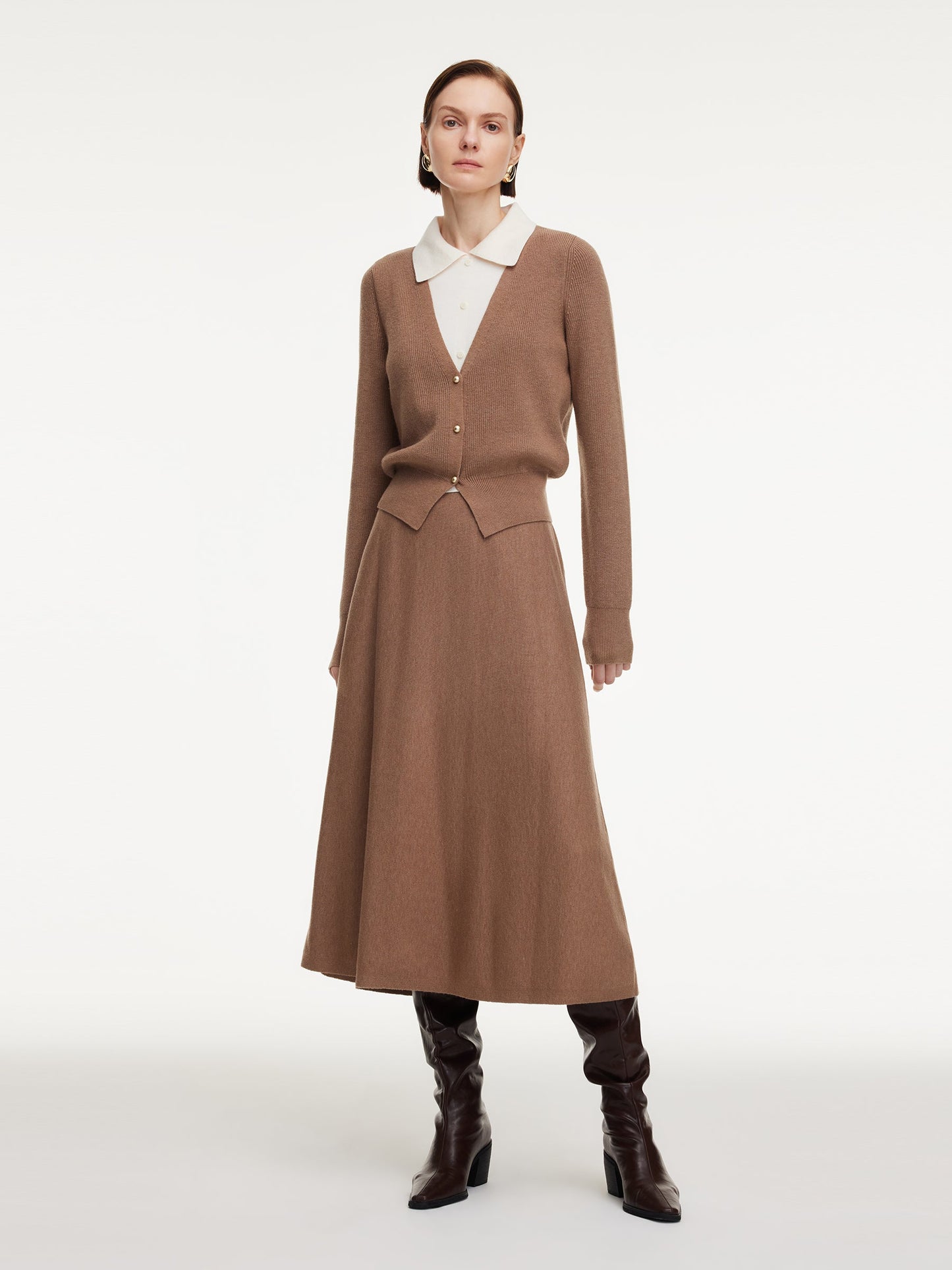 Faux-Layered Knit Top And Skirt Two-Piece Set