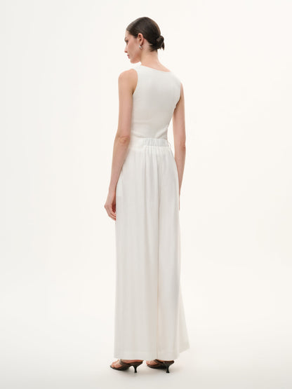 Tencel Acetate Linen Blend Women Straight Leg Pants