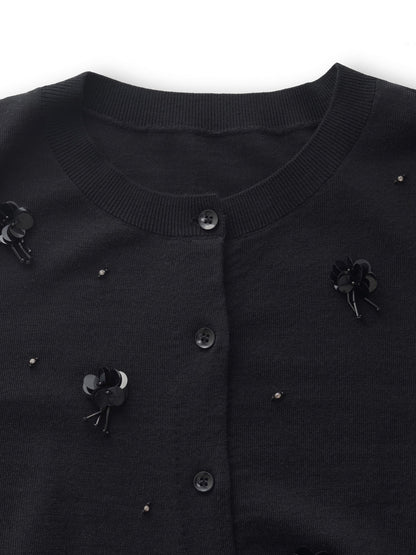 Worsted Wool Blend Beaded Sequins Women Cardigan