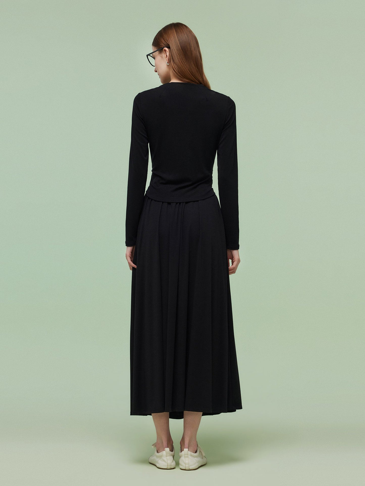 Tencel Blend Half-Zip Women Knit Top And Skirt Two-Piece Set