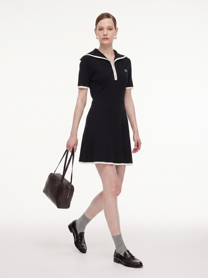 Lyocell Blend Contrast Trim Half-Zip Women Knit Mini Dress