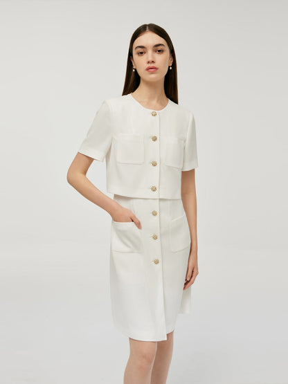 Triacetate Faux-Layered Single-Breasted Women Mini Dress