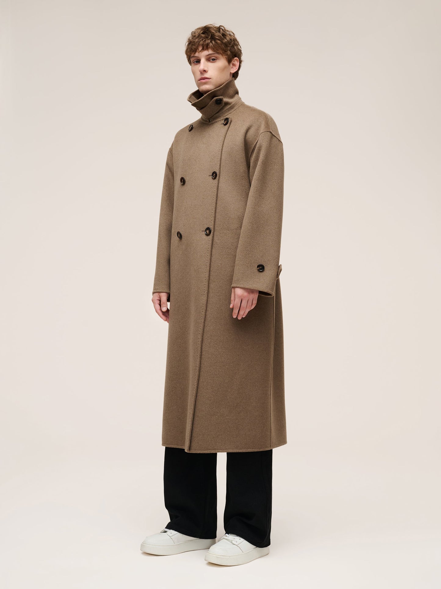 Cashmere Wool Blend Double-Faced Unisex Wrap Overcoat