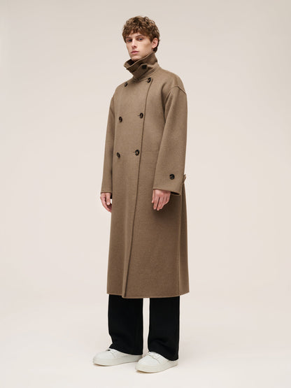 Cashmere Wool Blend Double-Faced Unisex Wrap Overcoat