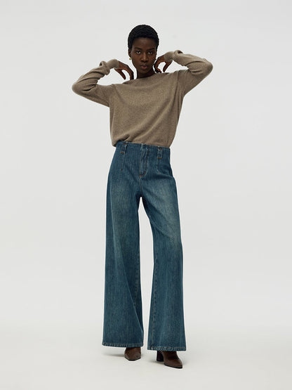 Wide Leg Women Fleece Lined Jeans