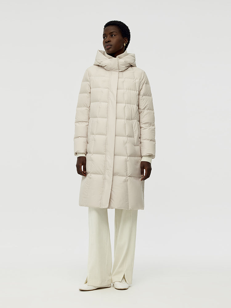 Patchwork Hooded Long Goose Down Coat